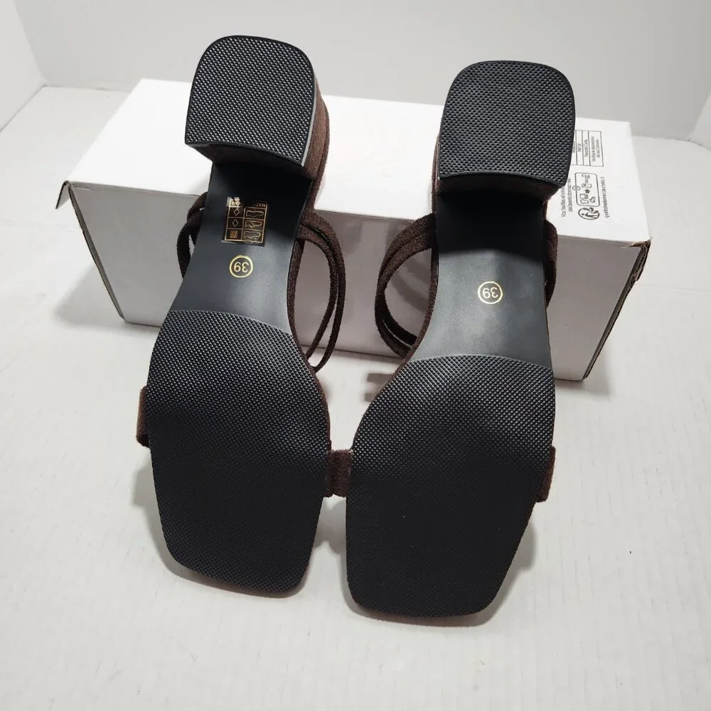 Square-toe Double Strap Block Heel Dress Sandals - Picture 4 of 9